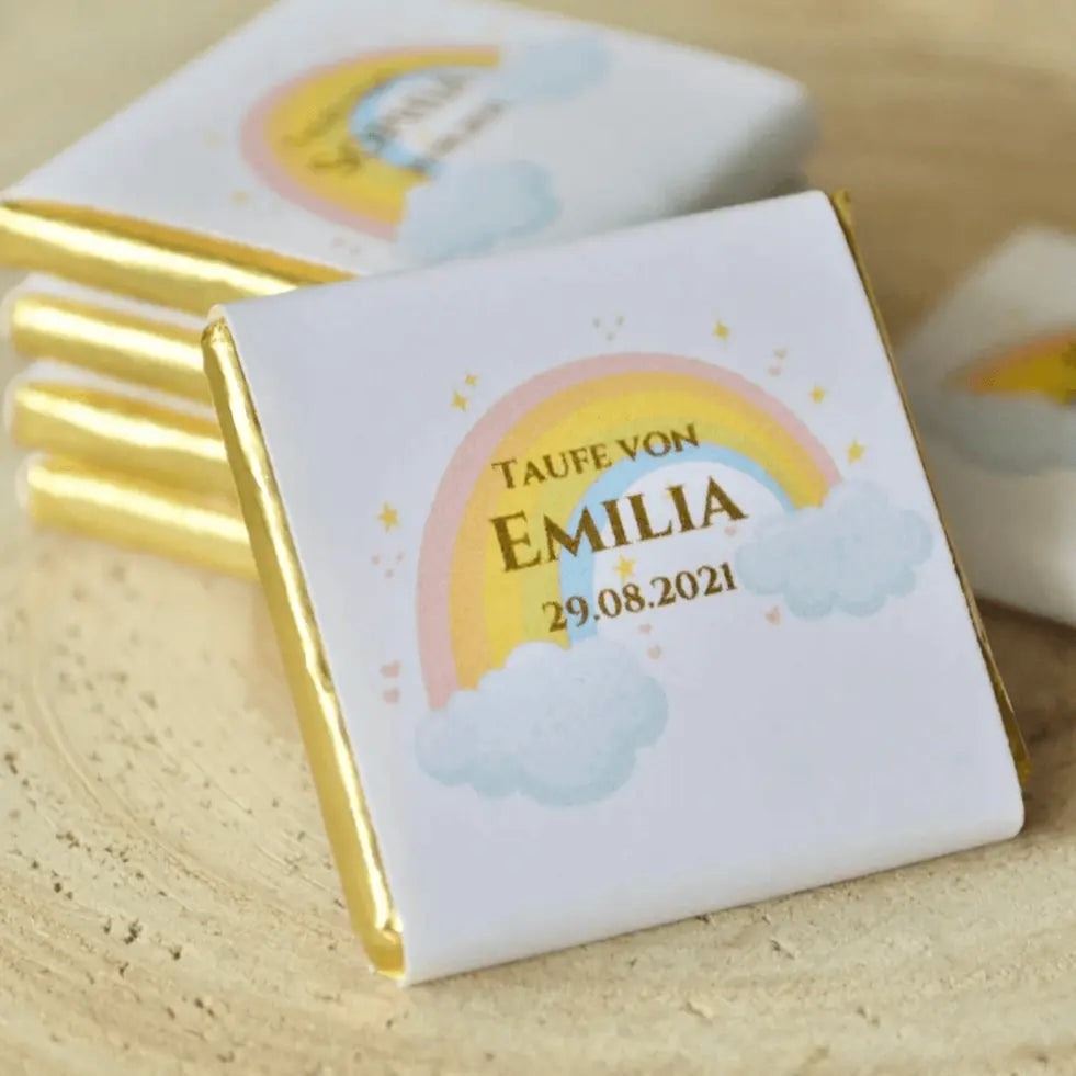 Gastgeschenke | Personalisierte Schokotäfelchen mit Regenbogen