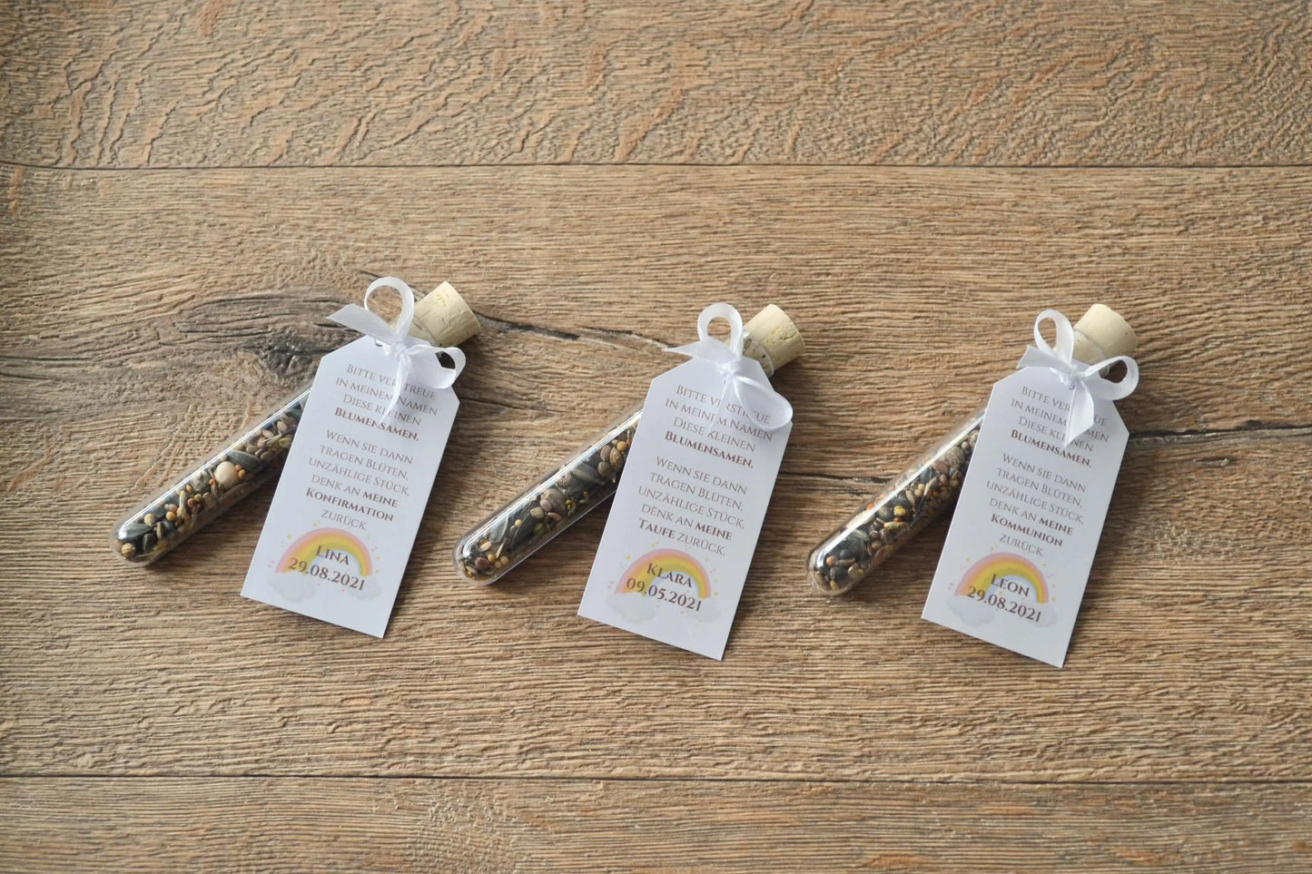 Personalisierte Gastgeschenke Blumensamen Regenbogenmotiv