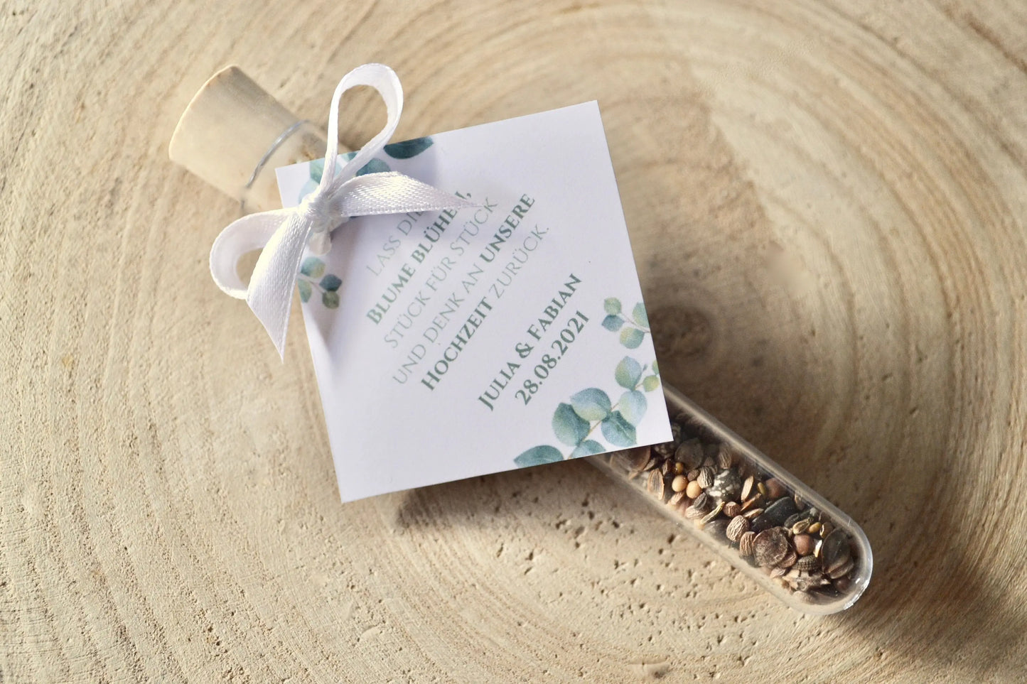 Gastgeschenke Blumensamen im Reagenzglas