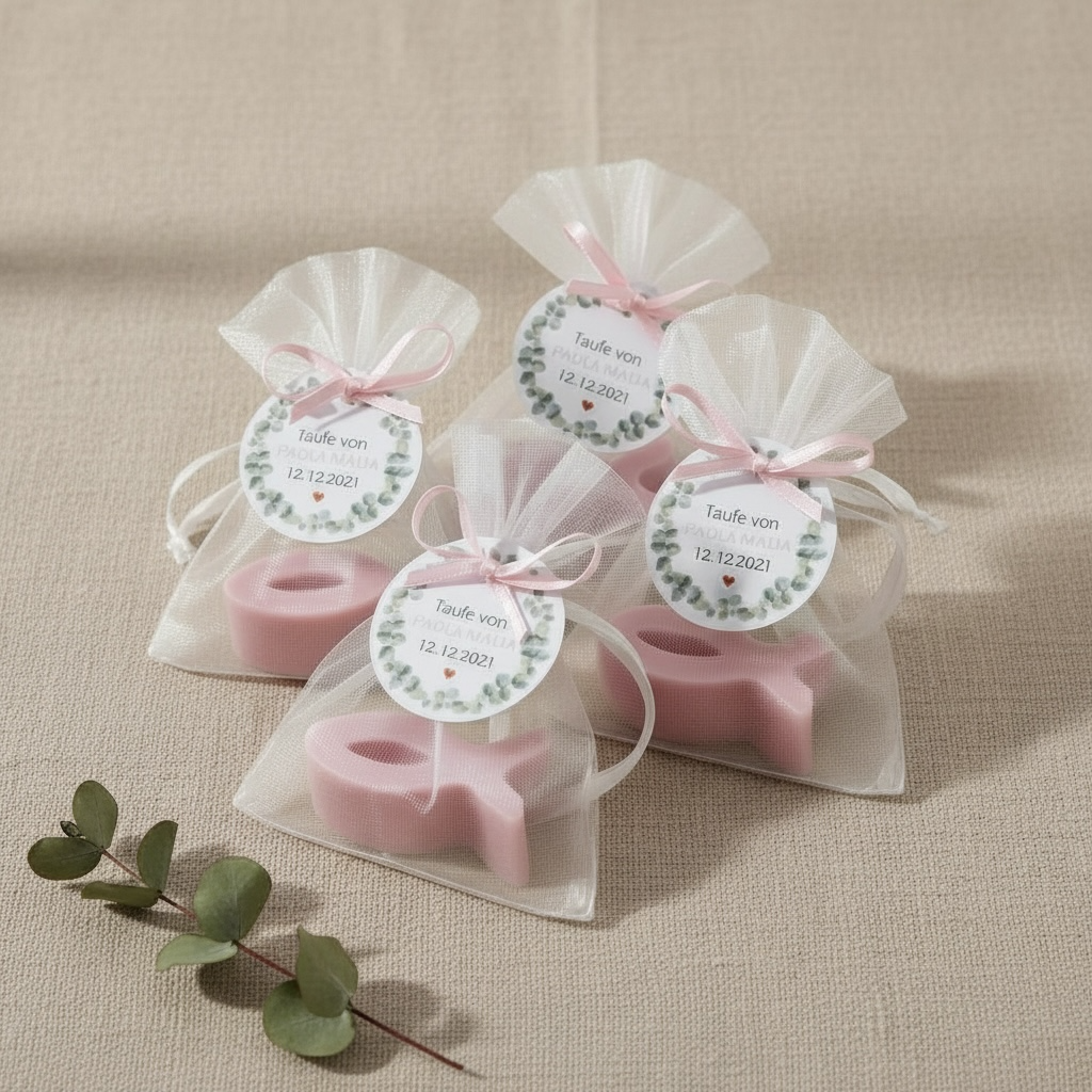 Gastgeschenke zur Taufe, Kommunion oder Konfirmation | Handgefertigte Seife in FISCH Form rosa
