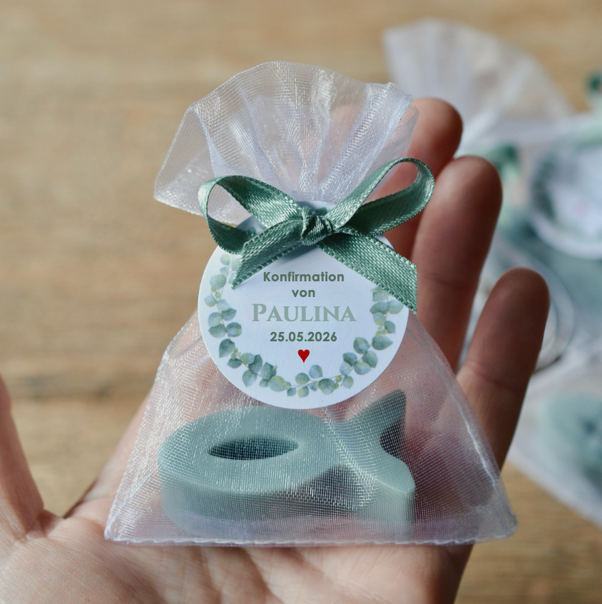 Gastgeschenke zur Taufe, Kommunion oder Konfirmation | Handgefertigte Seife in FISCH Form grün

