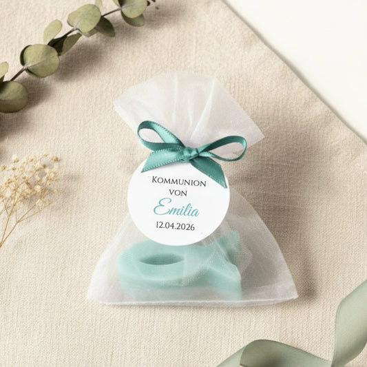 Gastgeschenke zur Taufe, Kommunion oder Konfirmation | Handgefertigte Seife in FISCH Form türkis