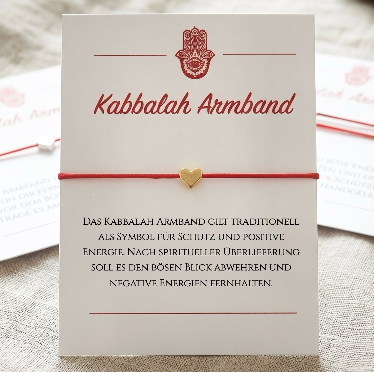 Kabbalah Armband mit goldenem Herz und rotem Band – handgemachtes Glücksarmband und spirituelles Schutzarmband für Damen und Herren.