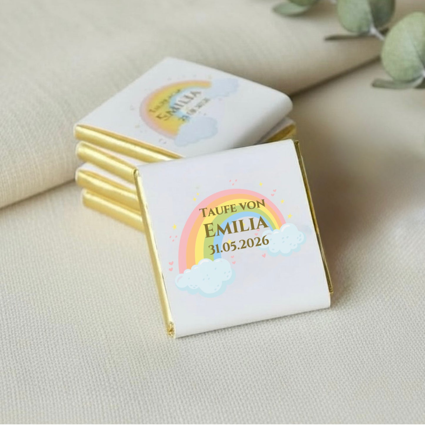 Personalisierte Gastgeschenke Schokolade zur Taufe, Kommunion,Konfirmation oder zum Geburtstag  | Schokotäfelchen mit Regenbogen