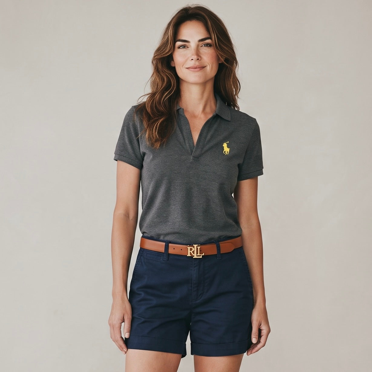 Ralph Lauren Poloshirt für Damen in grau - Logo neon gelb