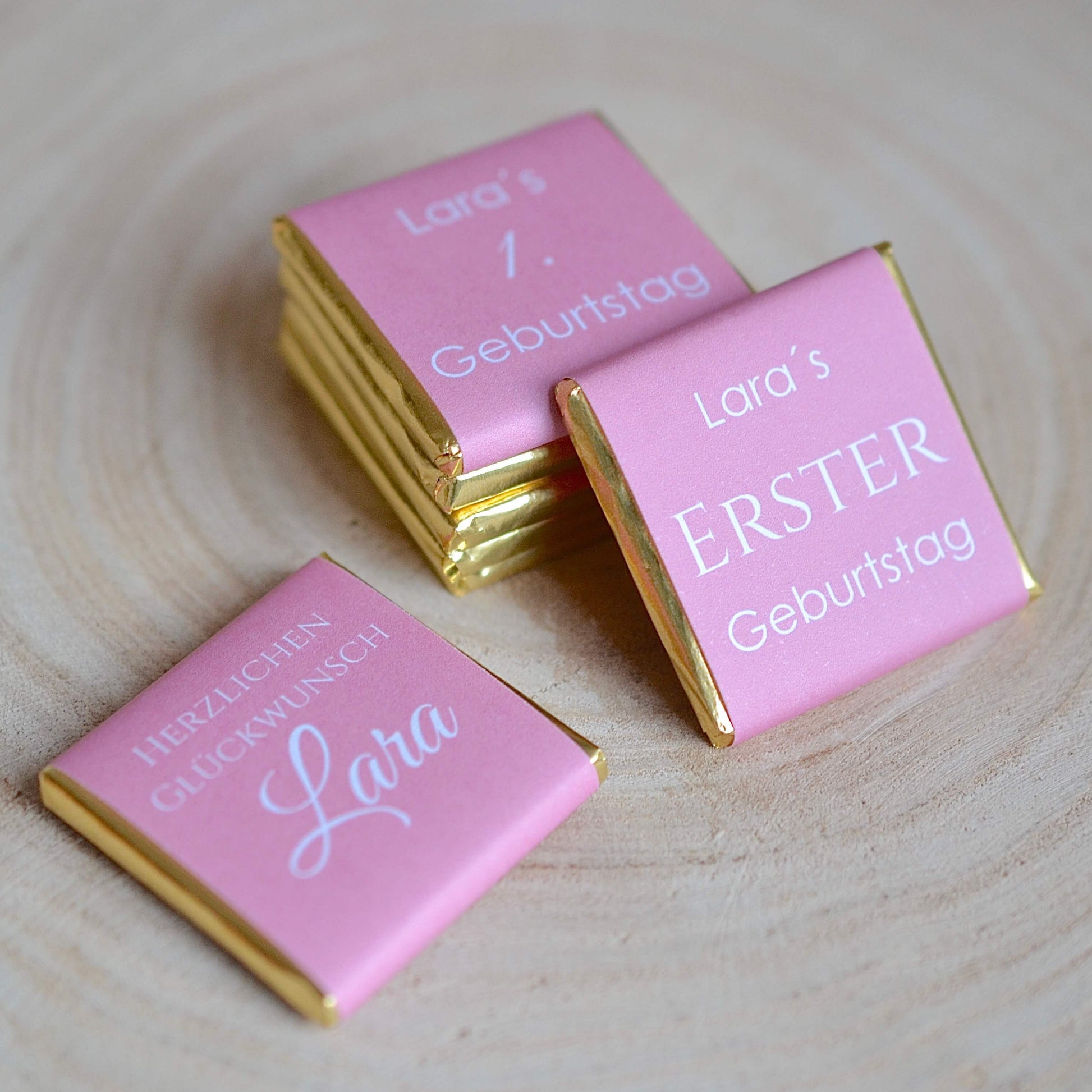Gastgeschenke Schokolade rosa mit Wunschtext