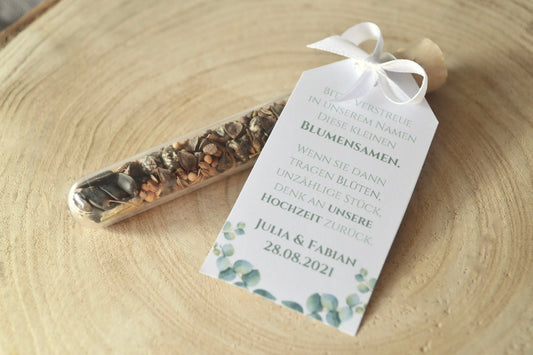 Gastgeschenke zur Hochzeit - Blumensamen (Eukalyptus Motiv)